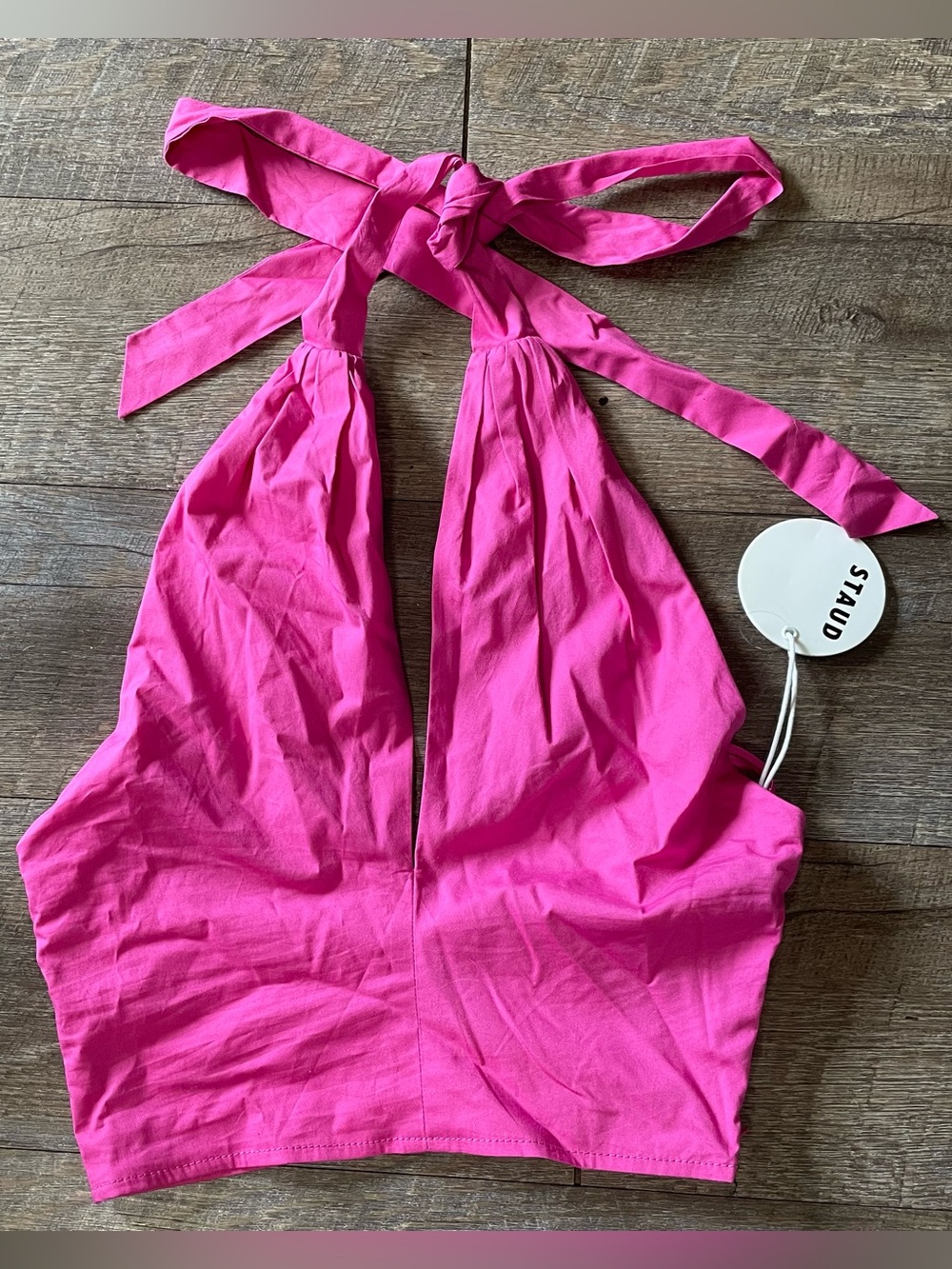 NWT STAUD Hot Pink Halter Crop Top 100% Cotton